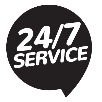 24/7 service icon representing availability for emergency HVAC and plumbing repairs