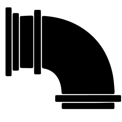 Icon representing a black pipe elbow fitting used in commercial HVAC and plumbing system