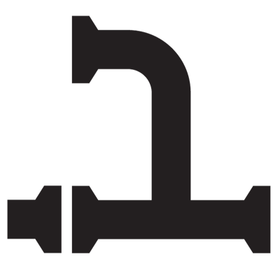 Icon representing plumbing design services featuring a stylized pipe fitting.